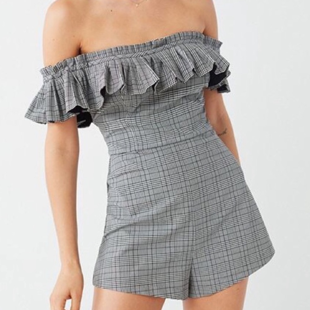 Urban Outfitters Plaid Off Shoulder Romper